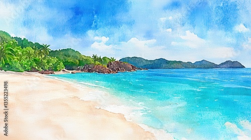 Tropical Paradise Watercolor Beach Bliss.