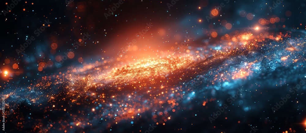 abstract cosmic scene depicting a vibrant, sparkling universe with scattered stars and nebulous formations