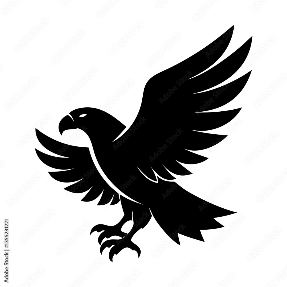 Fototapeta premium a stylized silhouette of an eagle with its wings spread wide. The eagle is depicted in a dynamic pose, with sharp lines and bold features. vector illustration