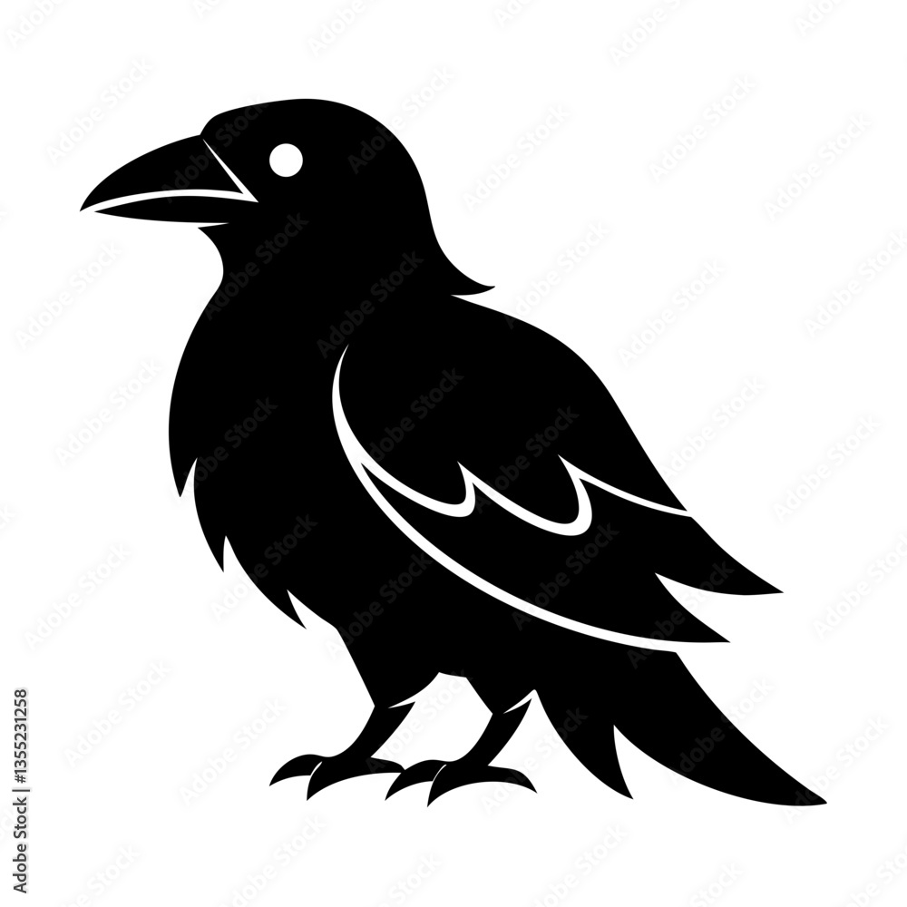 Obraz premium a black silhouette of a crow standing in a profile view, depicting a simple yet striking graphic design vector illustration