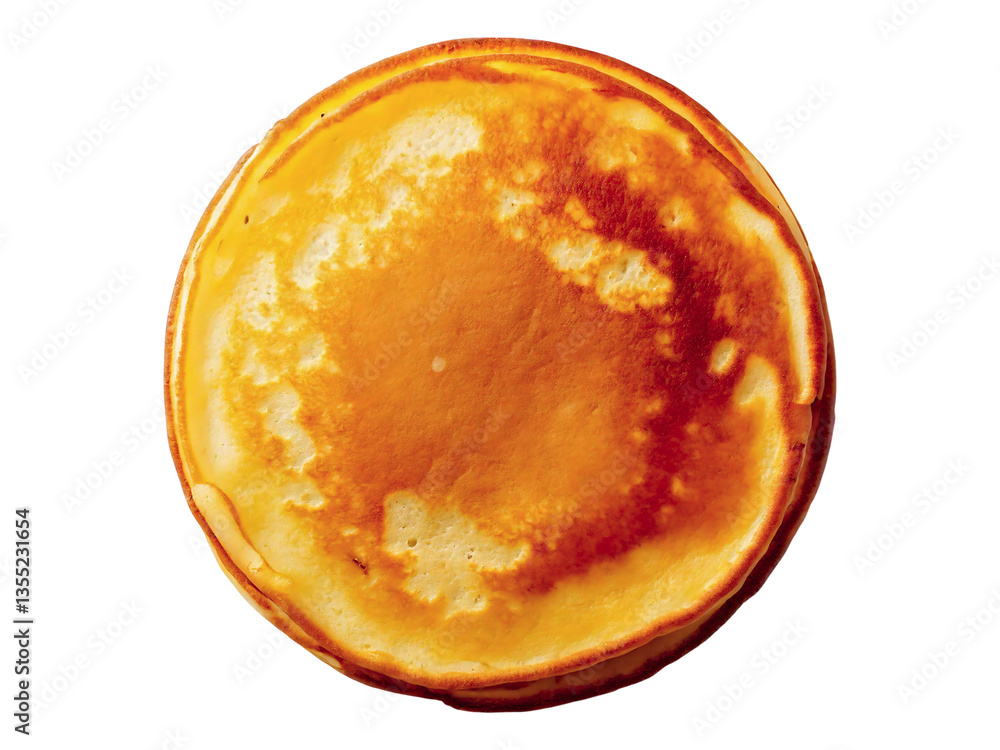 Two golden-brown pancakes, perfectly stacked, viewed from above on a white background. Ideal for menus, food blogs, or breakfast-themed projects. Delicious and appetizing image. Two golden-brown pancakes, perfectly stacked, viewed from above on a white background. Ideal for menus, food blogs, or breakfast-themed projects. Delicious and appetizing image.