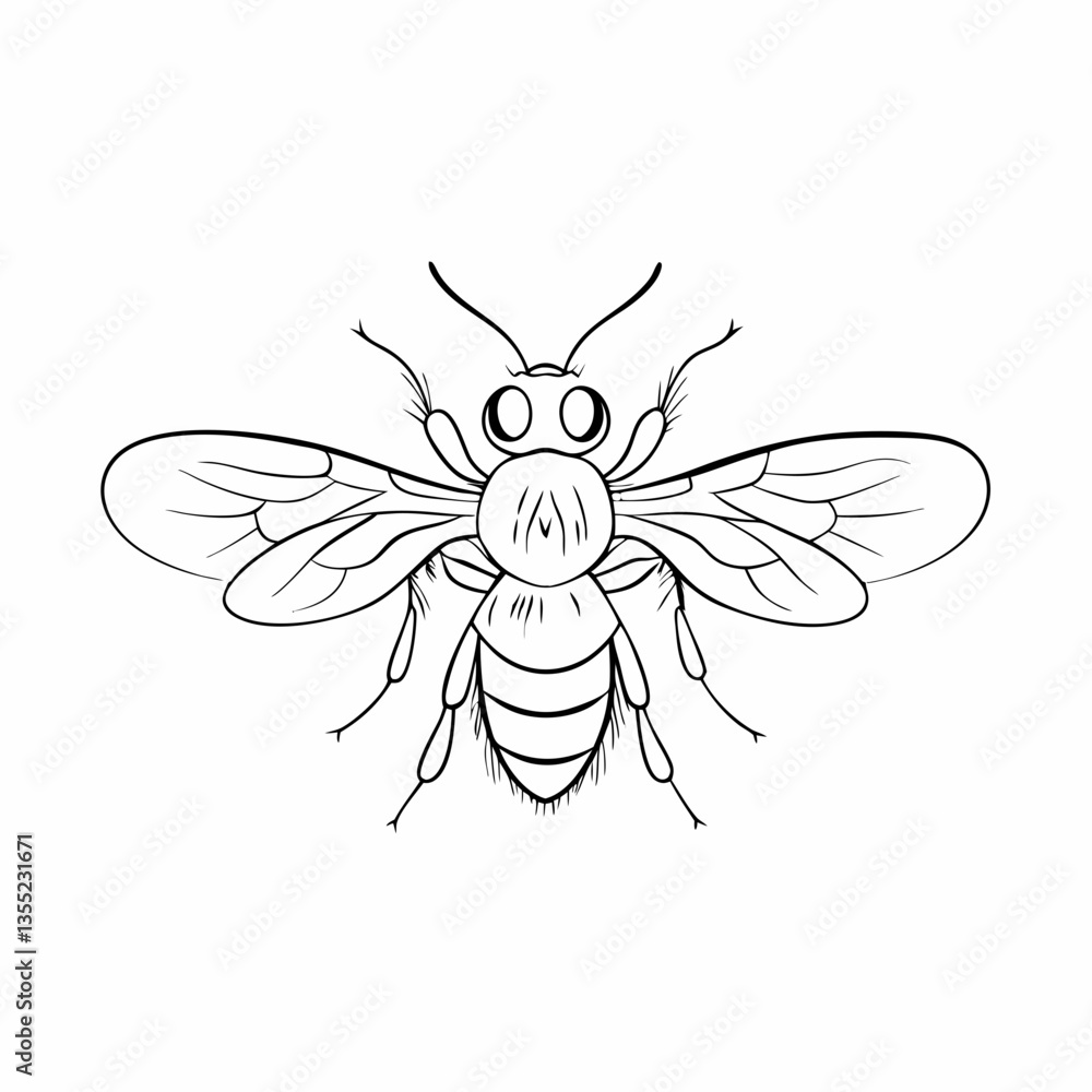 Obraz premium a detailed outline drawing of a bee, showcasing its wings and body structure
