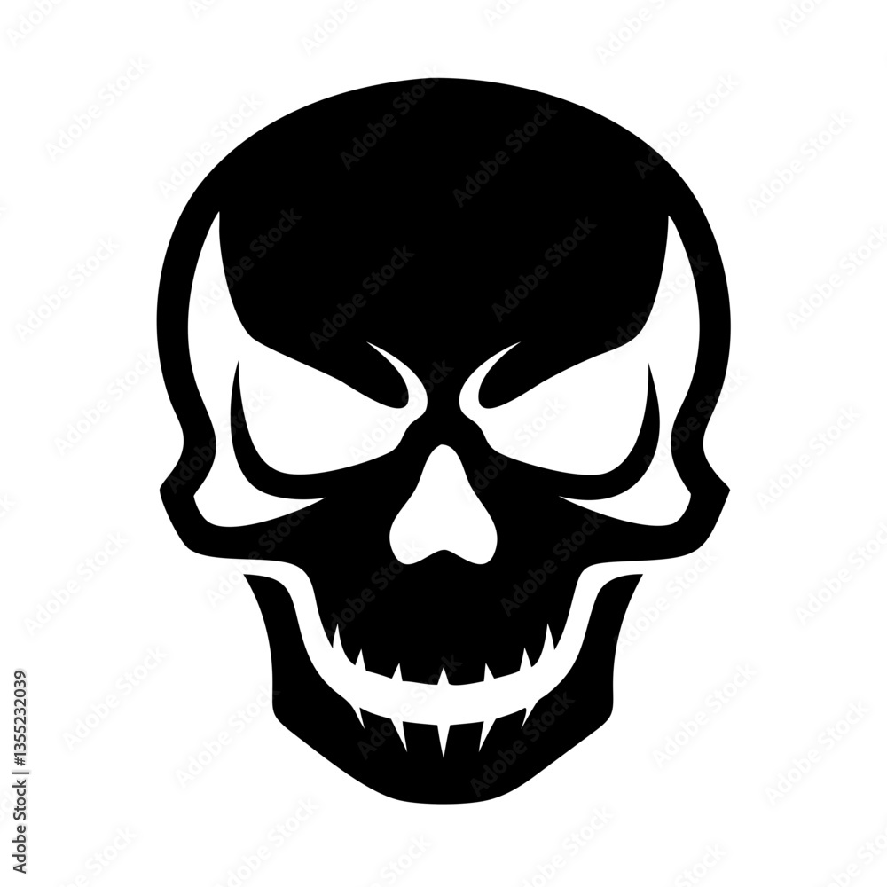 Fototapeta premium a scary skull icon, black and white with intimidating eyes and teeth