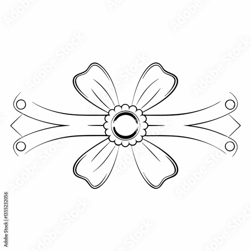 an elegant floral decorative ribbon design. The detailed line art captures a sense of refinement, with delicate petal and scroll work, creating a sophisticated impression.