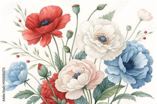 Wallpaper Mural watercolor bouquet of flowers Torontodigital.ca