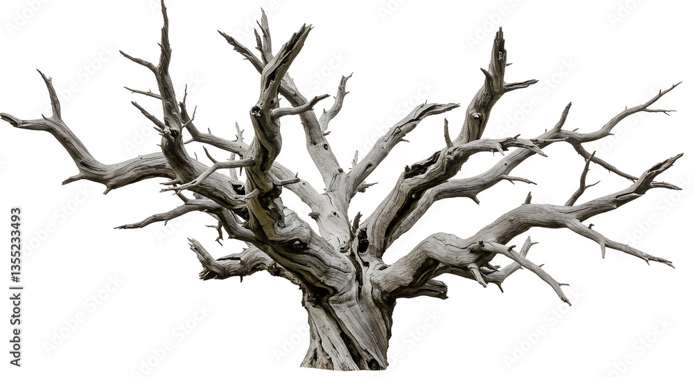 Fototapeta premium Striking bare tree silhouette, a weathered monument against a crisp backdrop