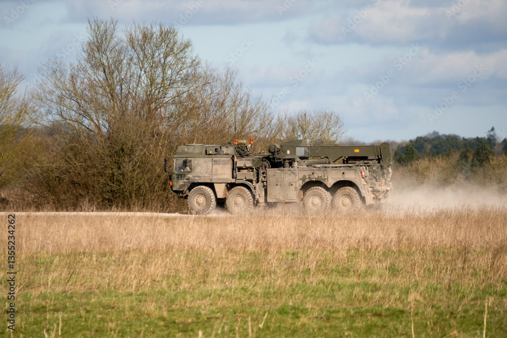 a British army MAN SVR (Support Vehicle Recovery) 8x8 Truck in action on a military exercise