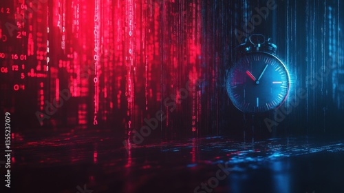 Time Flies in Cyberspace Digital Clock and Data Stream.