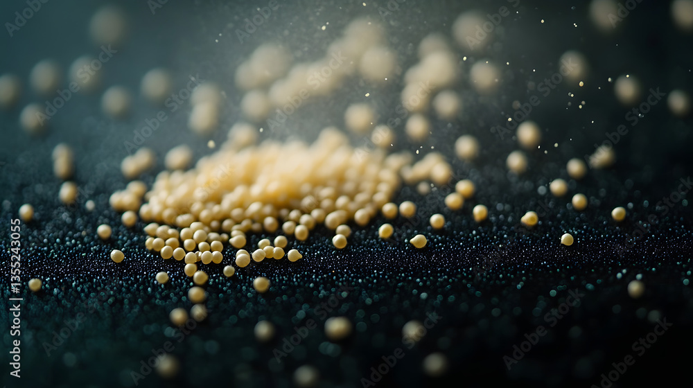 Amaranth seeds in cream color scattered on a dark background, emphasizing their small size, smooth texture, and the contrast of colors. Amaranth seeds in cream color scattered on a dark background, emphasizing their small size, smooth texture, and the contrast of colors.