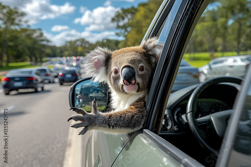 Koala In Car Window.