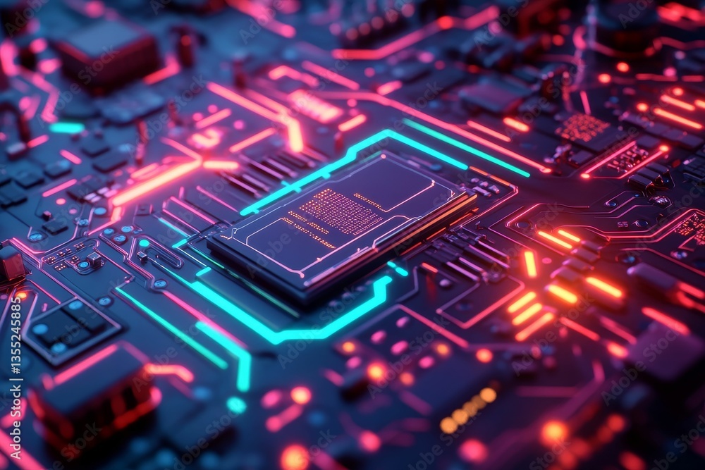 Illuminated circuit board pulsing with digital light Illuminated circuit board pulsing with digital light