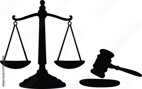 Law Scales and Gavel Silhouettes Design