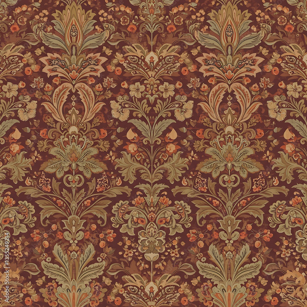 Fototapeta premium A Close Up Of A Wallpaper With A Pattern Of Flowers And Leaves