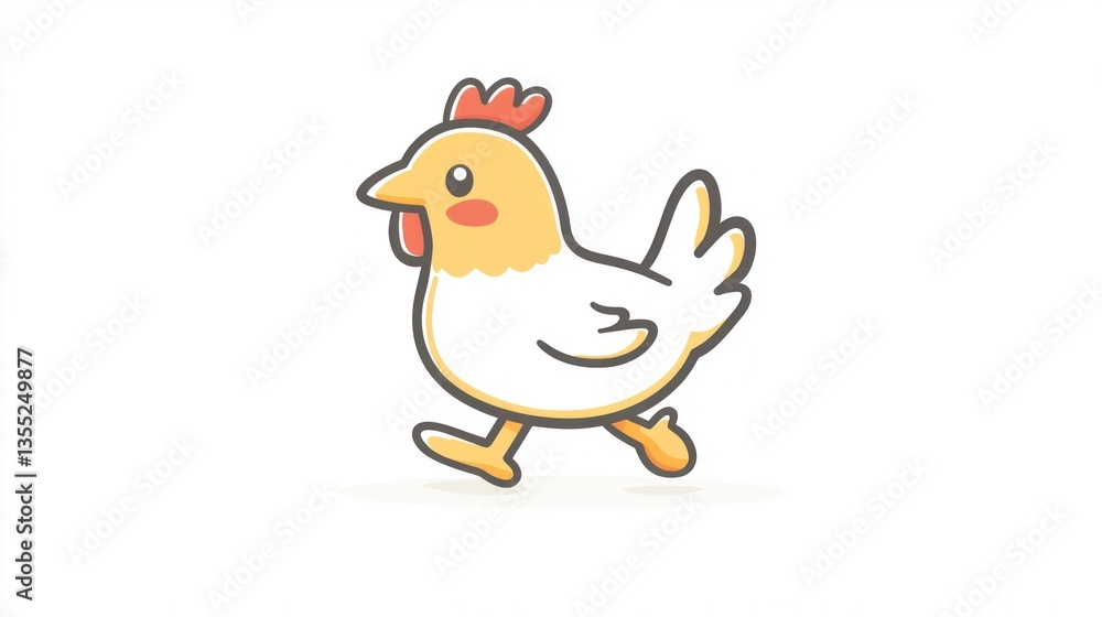 Cute cartoon chicken walking on white background. Possible use Children's book illustration, educational material Cute cartoon chicken walking on white background. Possible use Children's book illustration, educational material