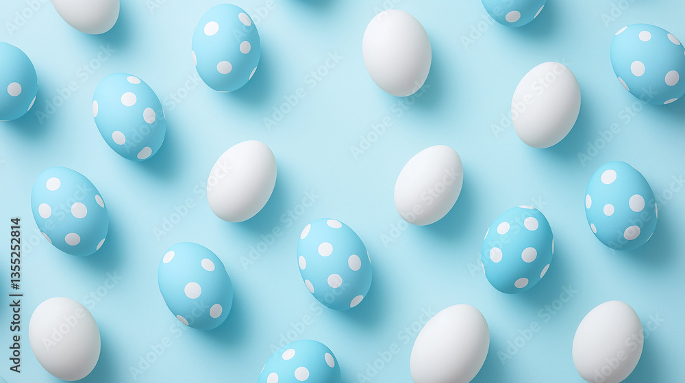 pattern of Easter eggs on pastel blue background pattern of Easter eggs on pastel blue background
