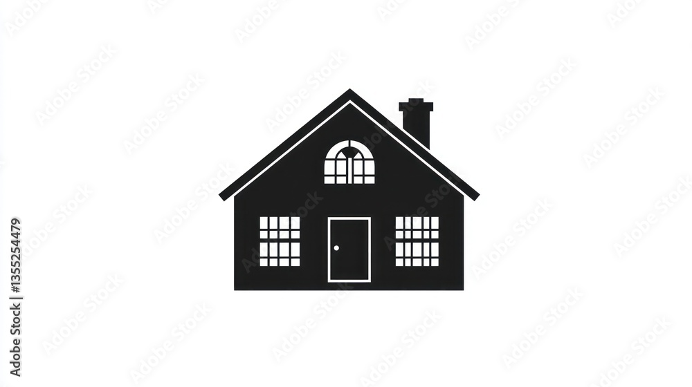 Simple Black Silhouette of a House, Home Icon, Residential Building Simple Black Silhouette of a House, Home Icon, Residential Building