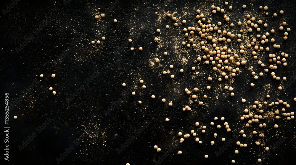Amaranth seeds scattered in small amounts, their soft cream color standing out on a dark background, creating a rustic feel. Amaranth seeds scattered in small amounts, their soft cream color standing out on a dark background, creating a rustic feel.