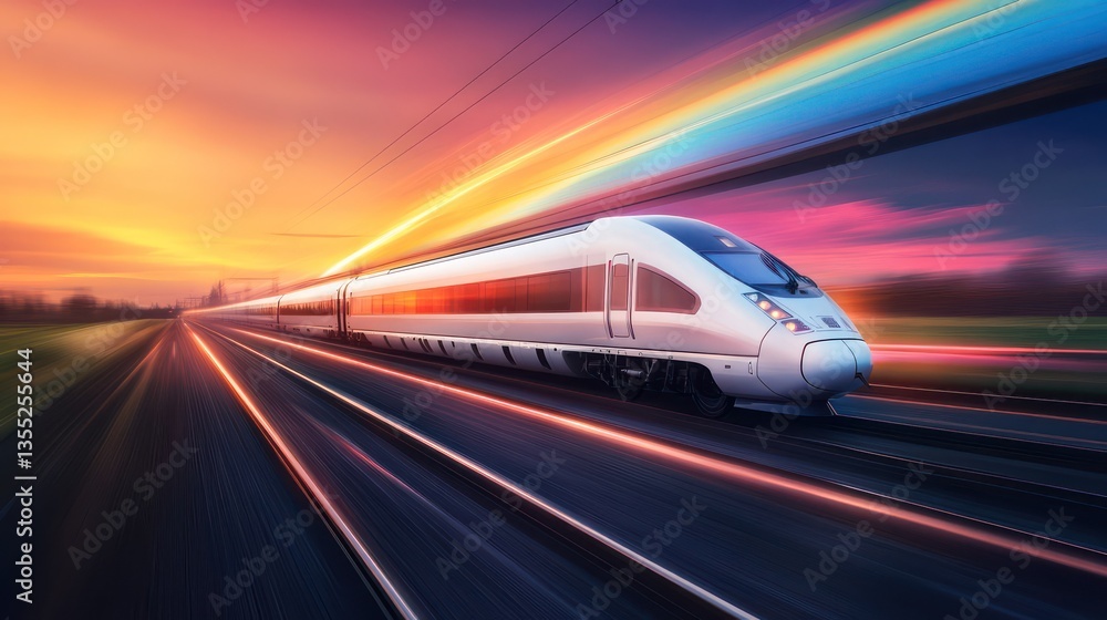 High Speed Train Sunset Journey High Speed Train Sunset Journey