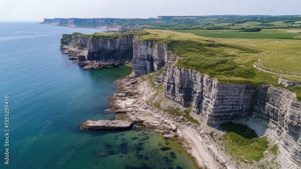 Obraz premium Majestic Coastal Cliffs: An Aerial View of Dramatic Sea Cliffs