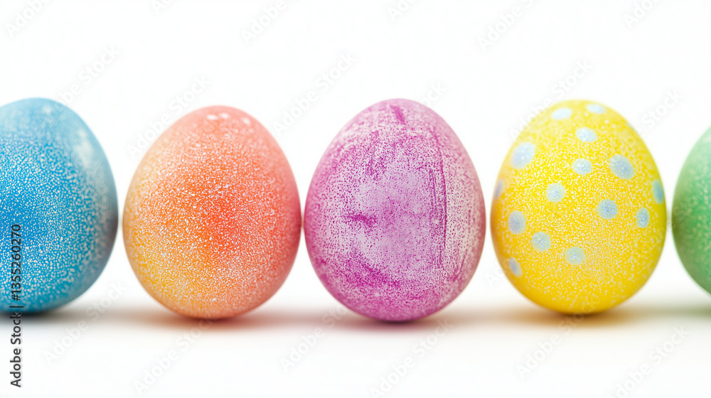 colorful easter eggs on white background, copy space for text colorful easter eggs on white background, copy space for text
