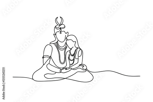 Shiva Parvati Line Art Hindu Gods, Couple, OneLine Drawing, Spiritual, Devotion, Love, Yoga, Meditat