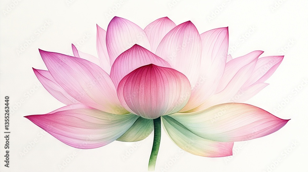 A pink flower on a white background with a green stem centered on the flower and a pink stem crossing it A pink flower on a white background with a green stem centered on the flower and a pink stem crossing it