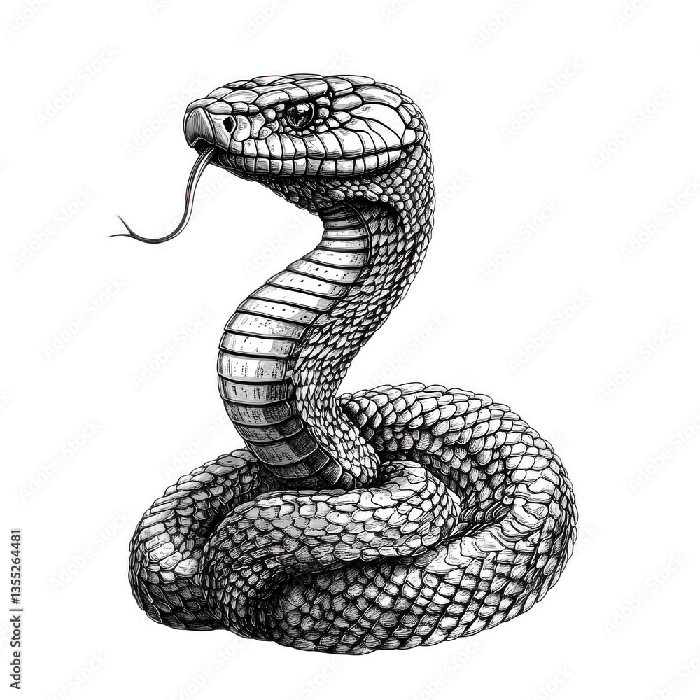 Fototapeta premium Snake scale hood fang cobra reptile venom animal strike wildlife jungle hiss pattern coil desert predator serpent detail isolated on transparent background png