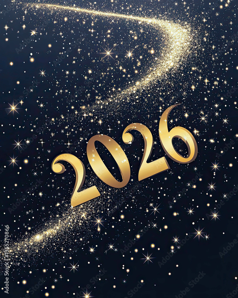 Fototapeta premium Golden sparkles announce happy new year as 2026 shines in celebration of the upcoming holiday season
