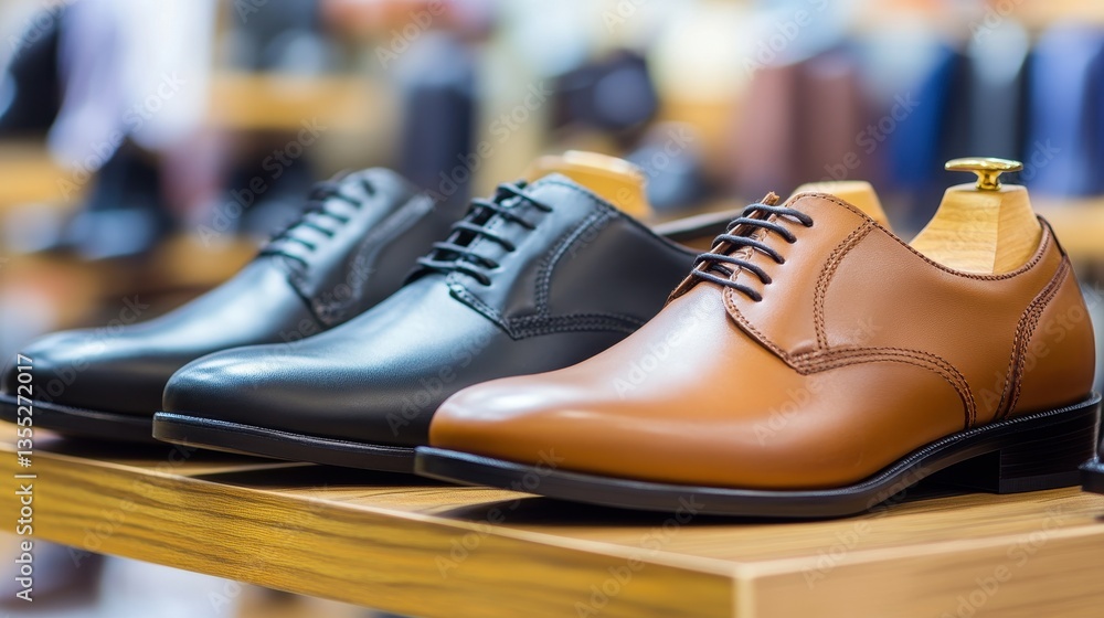Classic Mens Dress Shoes on Display in a Retail Store. Classic Mens Dress Shoes on Display in a Retail Store.