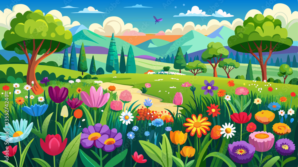 Fototapeta premium charming meadows with vibrant wildflowers