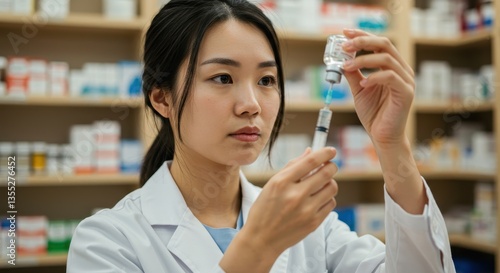 Pharmacist Preparing Medication: A Close-Up View of a Focused Pharmacist Carefully Preparing Medication in a Pharmacy Setting.