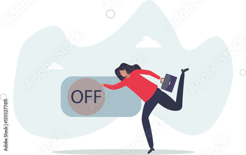 Switch off or turn off setting preference, analytics control panel or power shutdown electricity, saving energy and ecology concept.flat character life .