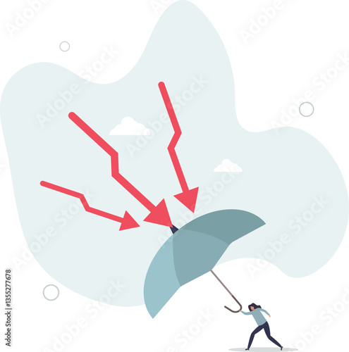 Protection or defensive stock in economy crisis or market crash, business resilient to survive difficulty or insurance concept.flat character life .