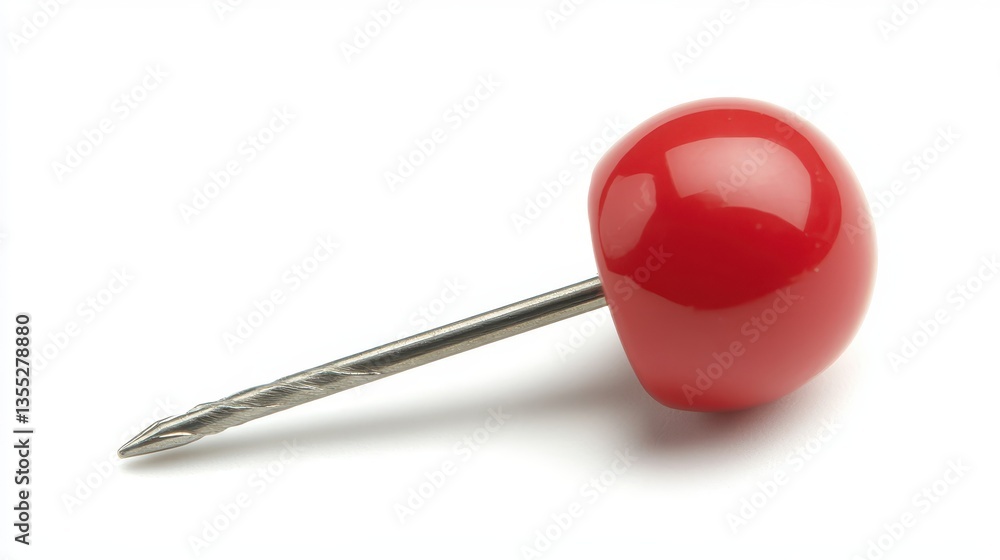 Red Push Pin on White Ready to Mark. Red Push Pin on White Ready to Mark.