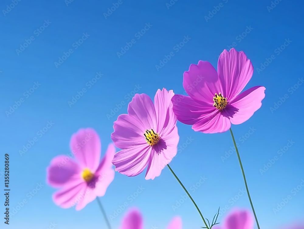 Fototapeta premium Pink Cosmos against Blue Sky.