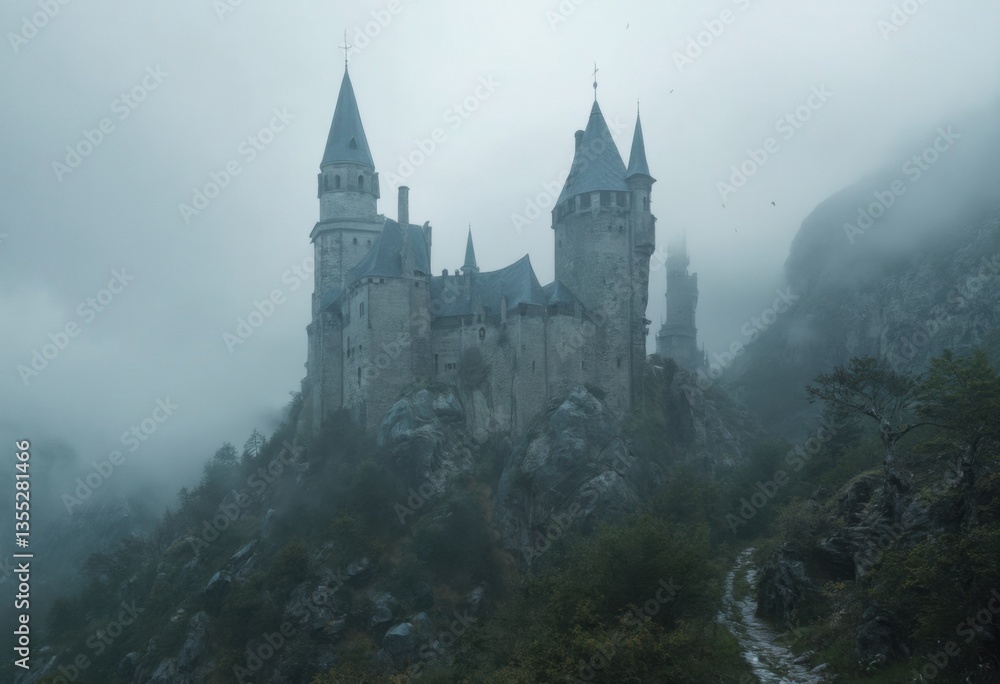Castle on a Foggy Mountainside Castle on a Foggy Mountainside