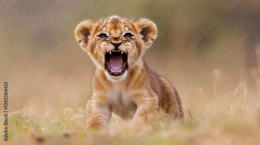 Obraz premium Lion Cub Roar Wildlife Photography