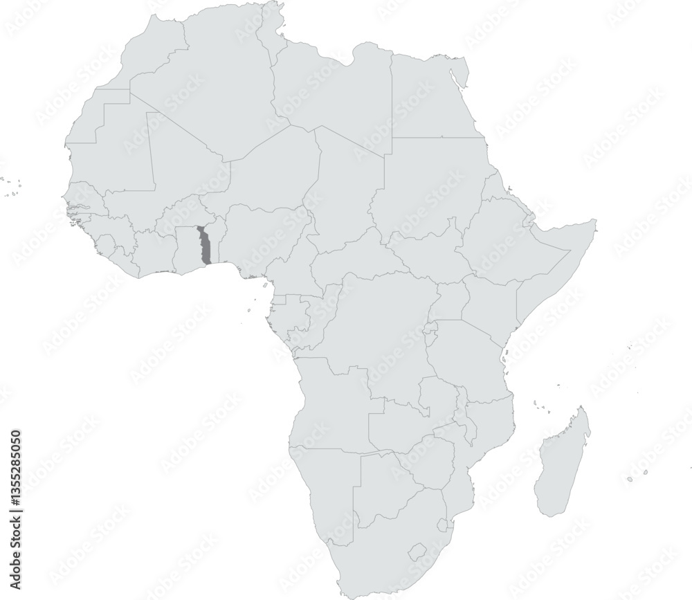 Fototapeta premium Detailed national location map of TOGO within the great continent of Africa