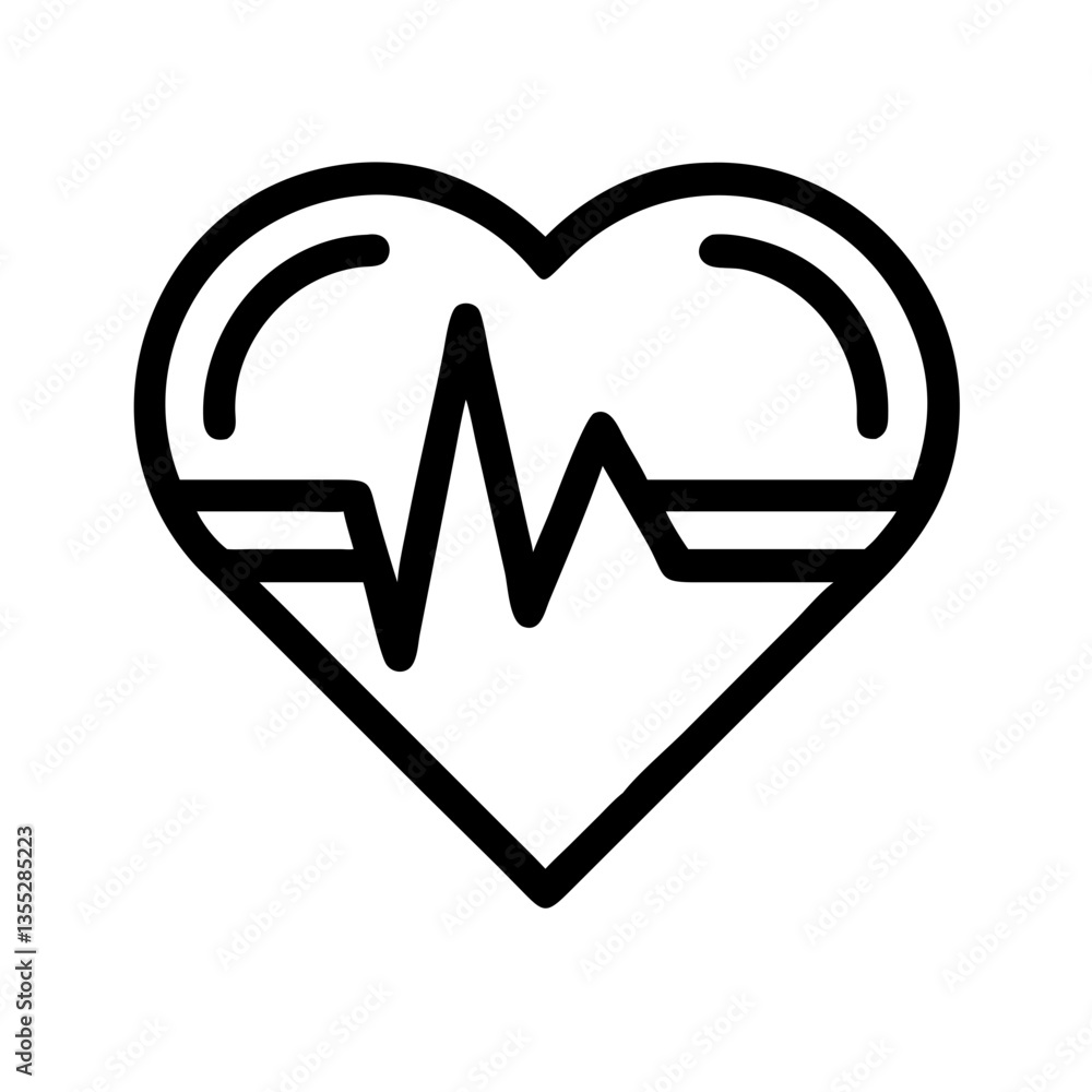 Heart graphic with heartbeat line on a white background Heart graphic with heartbeat line on a white background