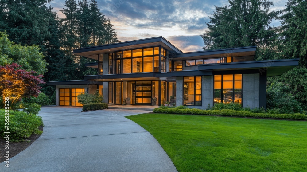 A contemporary two-story home with a modern architectural design, showcasing a clean concrete and glass exterior. A contemporary two-story home with a modern architectural design, showcasing a clean concrete and glass exterior.