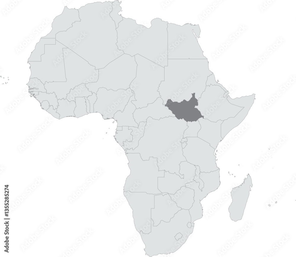 Detailed national location map of SOUTH SUDAN within the great continent of Africa Detailed national location map of SOUTH SUDAN within the great continent of Africa