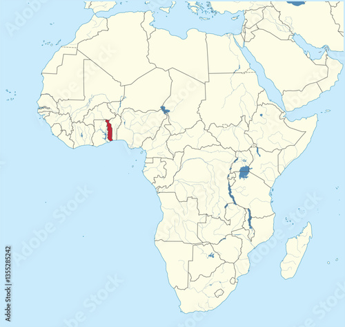 Detailed national location map of TOGO within the great continent of Africa