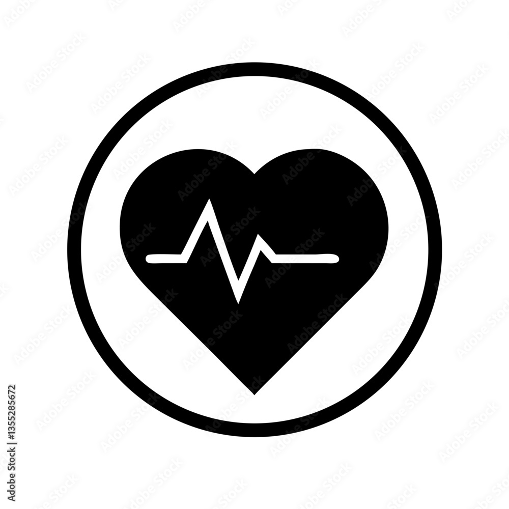 Heartbeat symbol in black and white circular design Heartbeat symbol in black and white circular design