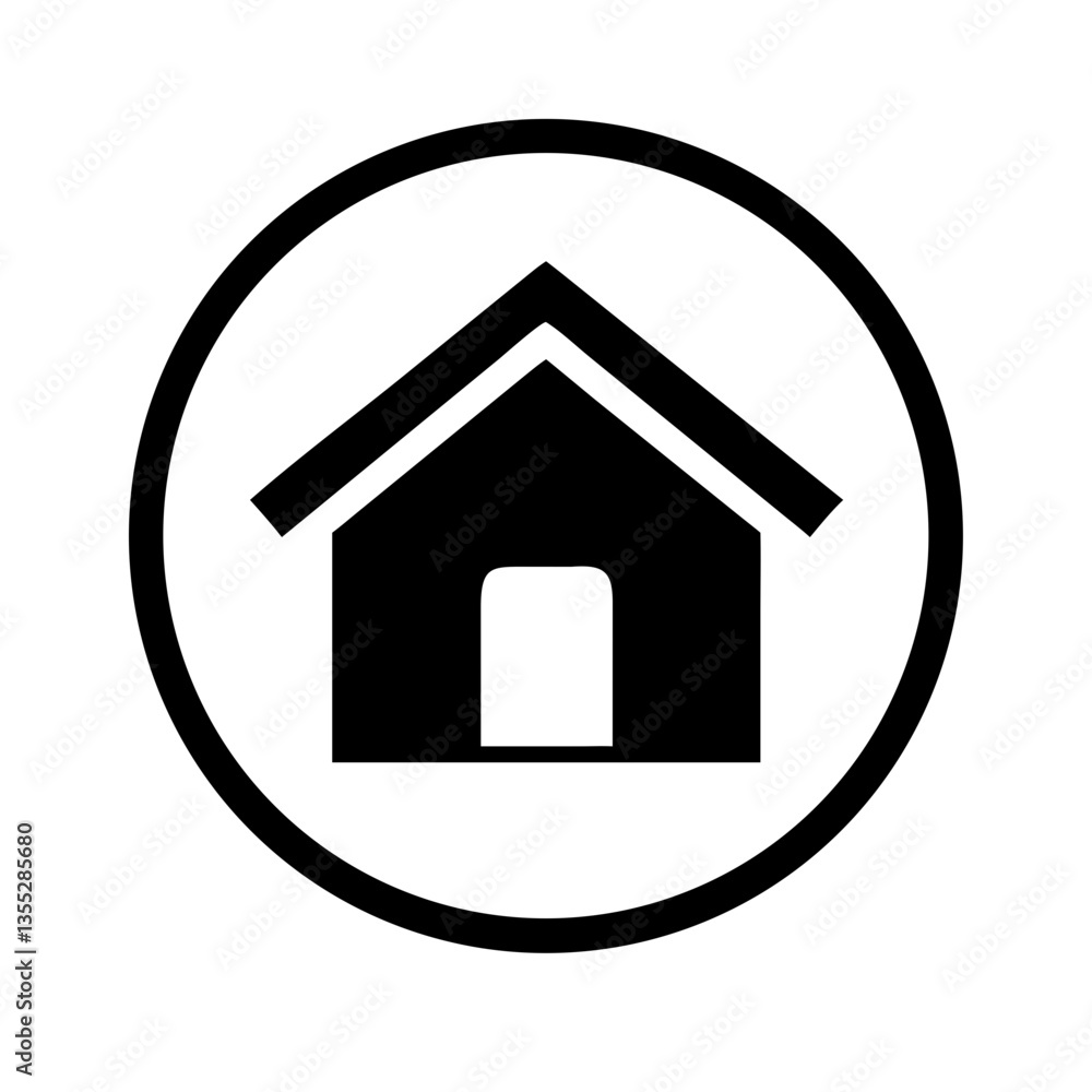 Black house icon in a circular frame Black house icon in a circular frame