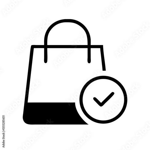 Shopping bag with checkmark symbol for online purchases  