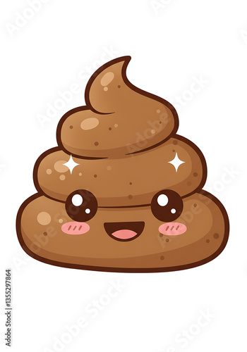 A funny and adorable poop emoji with a smiling face and pink cheeks