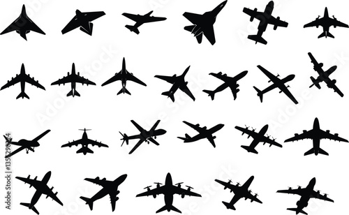 Airplane Silhouettes Vector Set – Military and Commercial Aircraft Clipart