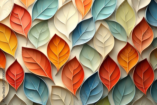 Wallpaper Mural Colorful Leaf Pattern Stylish Design with Autumn Hues, NatureInspired Art, Background Torontodigital.ca
