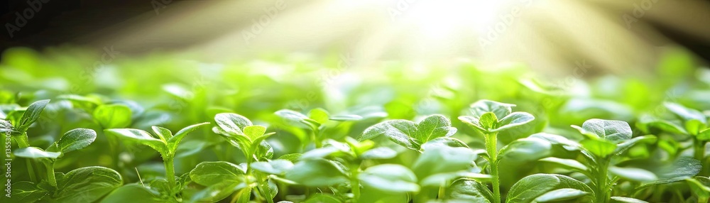 Lush green seedlings thrive under sunlight, background blurred. Ideal for spring, growth, or agriculture Lush green seedlings thrive under sunlight, background blurred. Ideal for spring, growth, or agriculture
