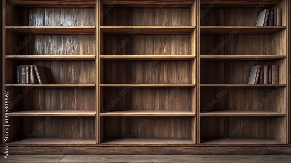 Empty wooden bookshelves isolated on transparent background Empty wooden bookshelves isolated on transparent background